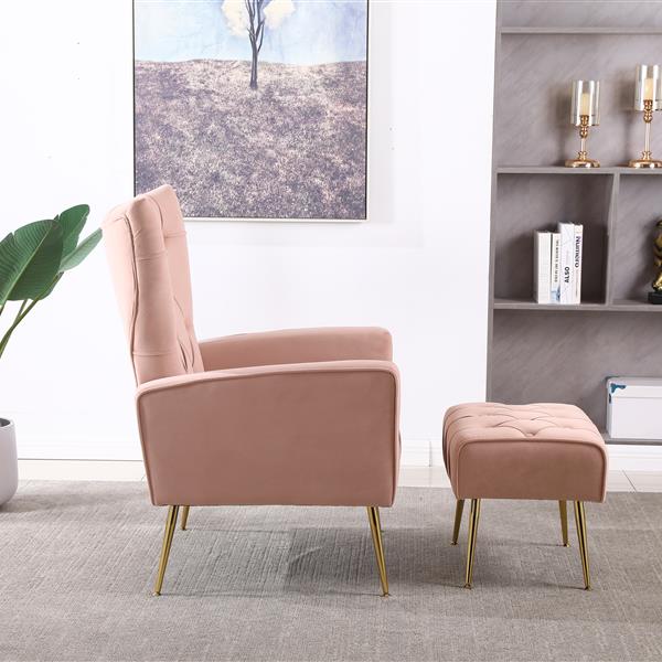 Modern Accent Chair with Ottoman,  Comfy  Armchair for Living Room, Bedroom, Apartment, Office (Pink)