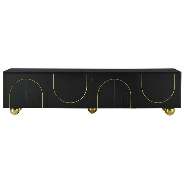 Modern TV Stand for TVs up to 75 Inches, Entertainment Center with Storage Cabinets and 1 Adjustable Shelf, Media Console with Marble-patterned Top and Golden Round Metal Legs for Living room