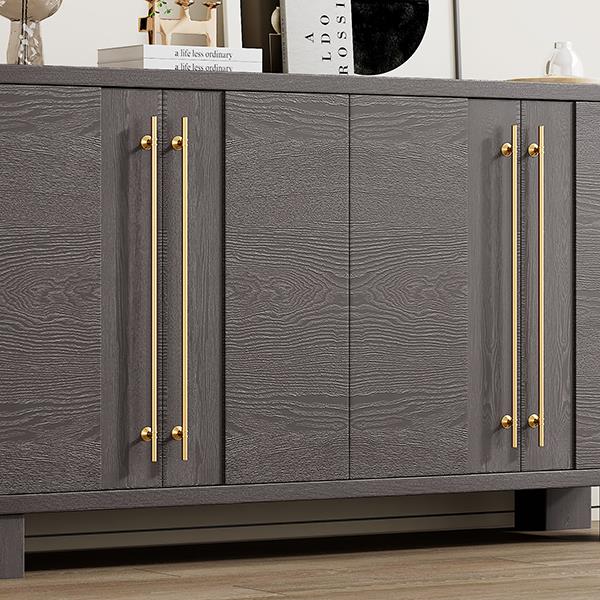 Wood Traditional Style Sideboard with Adjustable Shelves and Gold Handles for Kitchen, Dining Room and Living Room (Taupe)