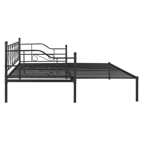 Twin Size Metal Daybed with Trundle, Daybed with Slat No Box required Black