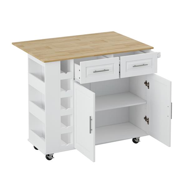 Multi-Functional Kitchen Island Cart with Stylish and Minimalist Bar Stools, Combination Set, Convenient and Practical (White Kitchen Island + Wood Color Bar Stools)