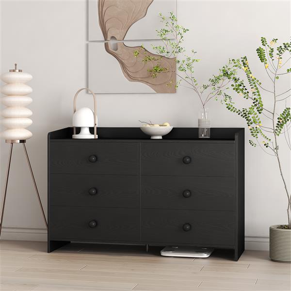 Chest of Drawers black Dresser , 6 Drawer Chest with Wide Storage, Modern Contemporary 6-Drawer Cabinet,  Dresser for Bedroom Living Room Hallway