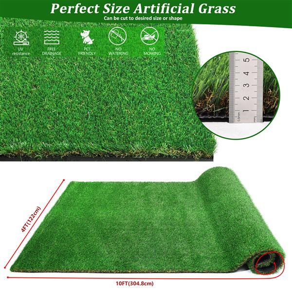 4FTX10FT Outdoor Artificial Grass Runner Rug, Thick Realistic Fake Grass Roll Decor Patio Balcony Garden Lawn, Dog Pets Turf Drain Mat, 1.38" Pile Height