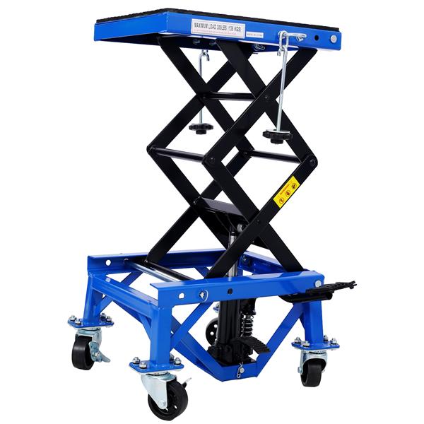 300 lbs Hydraulic Motorcycle Scissor Jack Lift Foot Step Wheels for Small Dirt Bikes,blue color