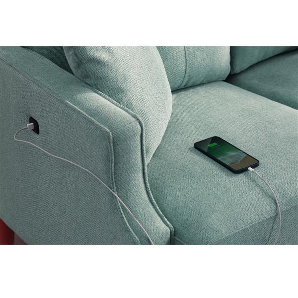 sofa 2 seater ,Loveseat With Waterproof Fabric Baby Blue, USB Charge