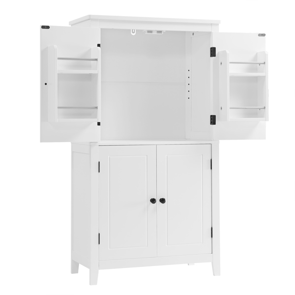 Elegant Bathroom Floor Storage Cabinet, Bathroom Storage Unit, Freestanding Cabinet with 4 Doors, Adjustable Shelves, Adaptable Shelves, White 