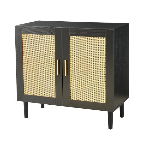 Side panel buffet cabinet with natural rattan door, rattan storage cabinet with adjustable shelves, side panel and buffet with storage space, modern console cabinet in bedroom and living room