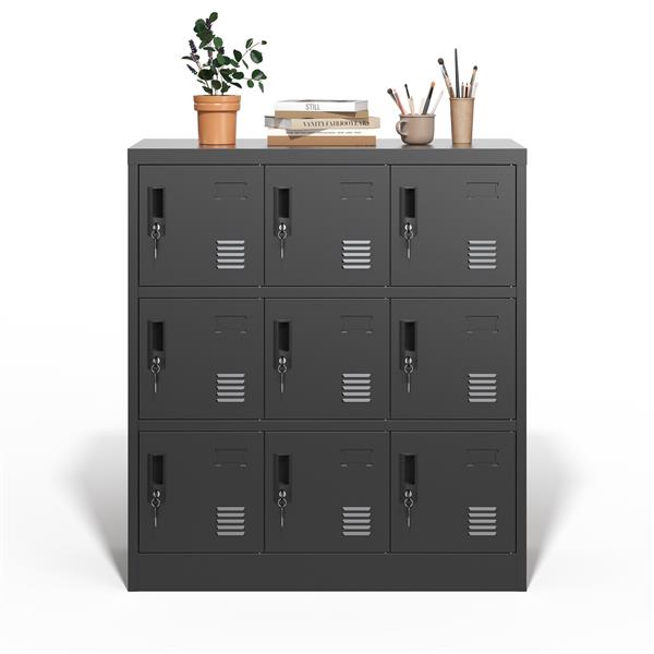 9-Door Employee Storage Locker, Metal Lockers for Office, Gym, School, and Homewith Card Slot (Black)