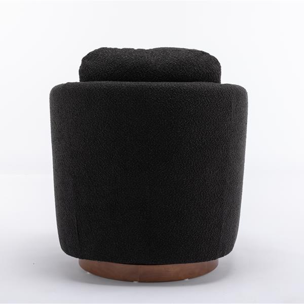 035-Boucle Fabric Swivel Chair With Soild Wood Round Brown Base Leg,Black