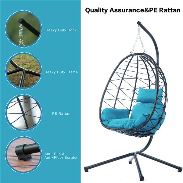 Egg Chair with Stand Indoor Outdoor Swing Chair Patio Wicker Hanging Egg Chair Hanging Basket Chair Hammock Chair with Stand for Bedroom Living Room Balcony