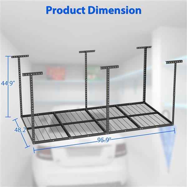 4x8ft Overhead Garage Storage Rack,Adjustable Garage Storage Organization Systerm,Heavy Duty Metal Garage Ceiling Storage Racks,660lbs Weight Capacity,Black