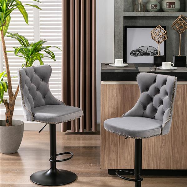 Furniture,Swivel Velvet Barstools Adjusatble Seat Height from 25-33 Inch,17.7 inch base, Modern Upholstered Bar Stools with Backs Comfortable Tufted for Home Pub and Kitchen Island,Gray,Set of 2