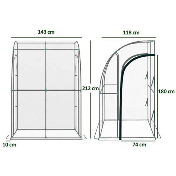 Walk-In Lean to Wall Tunnel Greenhouse 