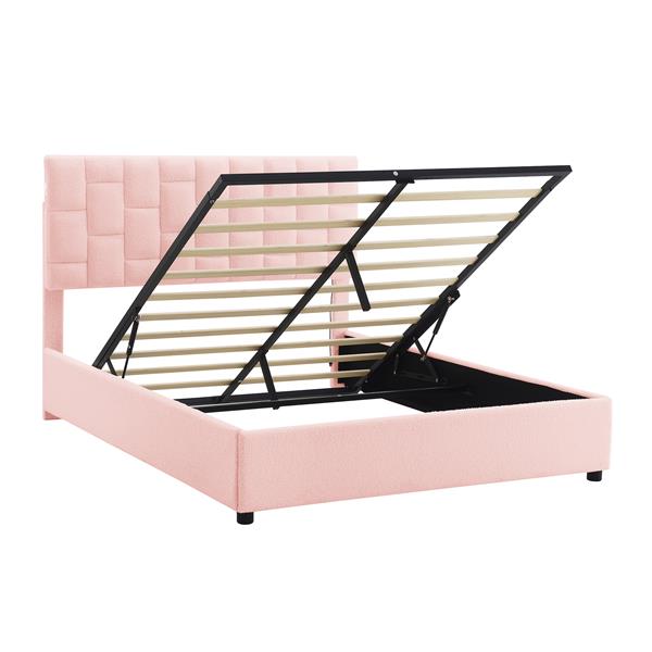 Queen Size Upholstered Platform bed with Height-adjustable Headboard and Under-bed Storage Space,Pink