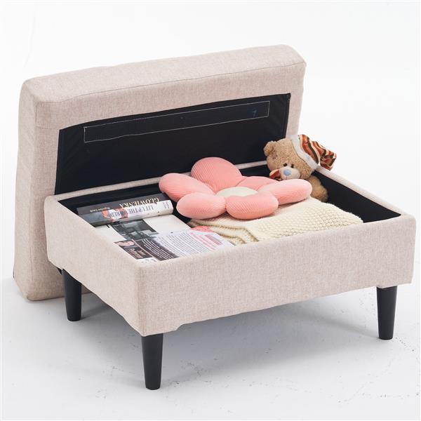 Beige Upholstered Armchair and Storage Ottoman Set - Comfortable Single Sofa with Cup Holders and Tufted Detailing, Ideal for Living Room or Bedroom