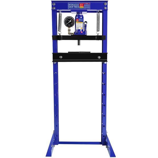 Steel H-Frame Hydraulic Shop Press with Stamping Plates to Bend, Straighten, or Press Parts, with a pressure gauge, Install Bearings and U-Joints, 12 Ton (24,000 lb) Capacity