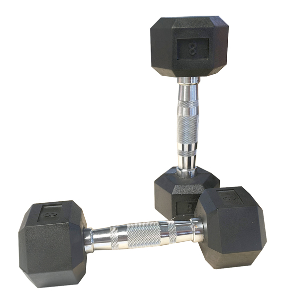 8LB 1-Pair(2pieces)HDRS  Rubber Coated Solid Cast Iron Dumbbell with Contoured Chrome Handle, Hexagon Head