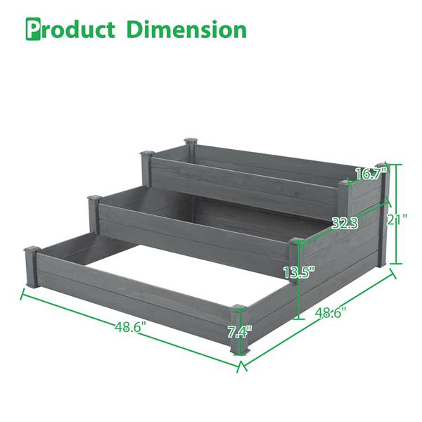 48.6 x 48.6 x 21in Raised Garden Bed Horticulture Outdoor Elevated Flower Box Tiered Garden Bed Wooden Vegetables Growing Planter for Backyard/Patio/Gardener Grey