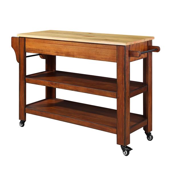 57 inch Rolling Kitchen Island with Storage,Kitchen Cart with Solid OAK Wood Top,Two-sided Kitchen island Cart on Wheels ,Wine and Spice Rack, Large Kitchen Cart with 2 Drawers, Walnut+Natural Top