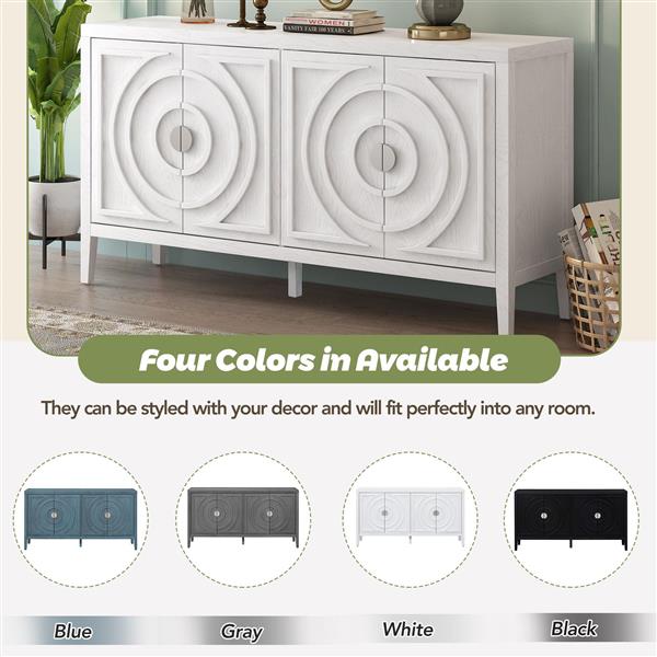 Retro Sideboard door with Circular Groove Design Round Metal Door Handle for Entrance, Dinning Room, Living Room (White)