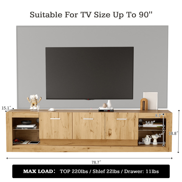 78'' Modern TV Stand with 6 Cabinets& 2 Open Compartments, Entertainment Center for TVs up to 90'', Television Console for Living Room, Bedroom, Home Theatre 