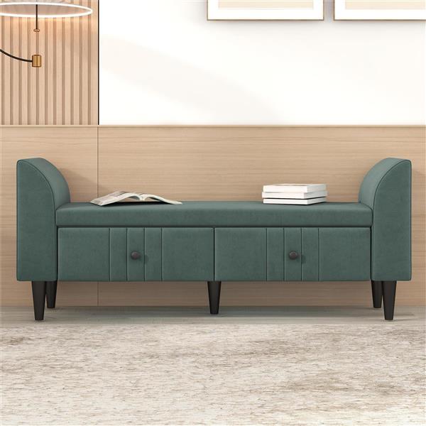 Upholstered Wooden Storage Bench with 2 Drawers For Bedroom,Fully Assembled Except Legs and Handles,Green