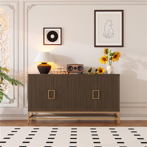 Retro Style Sideboard with Adjustable Shelves, Rectangular Metal Handles and Legs for  Kitchen, Living room, and Dining Room  (Espresso)