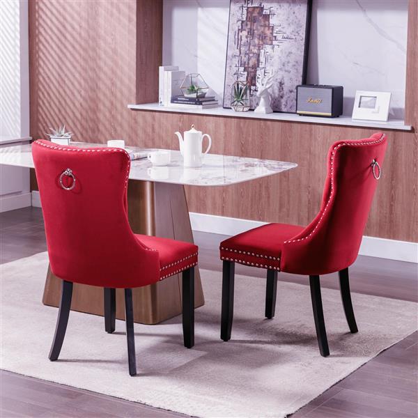 Classic Velvet Dining Chairs,  High-end Tufted Solid Wood Contemporary Velvet Upholstered Dining Chair with Wood Legs Nailhead, SET OF 2,Burgundy, Wine Red