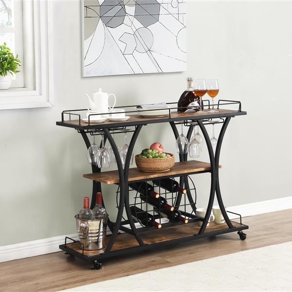 Industrial Bar Cart Kitchen Bar&Serving Cart for Home with Wheels 3 -Tier Storage Shelves