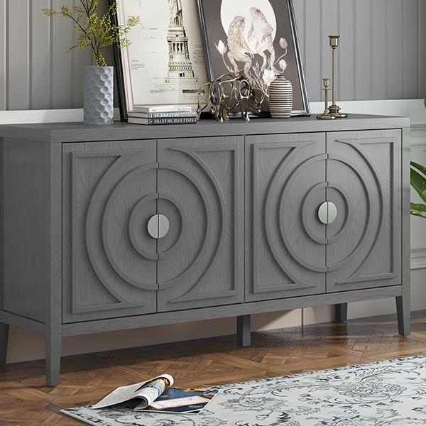 Retro Sideboard door with Circular Groove Design Round Metal Door Handle for Entrance, Dinning Room, Living Room (Gray)