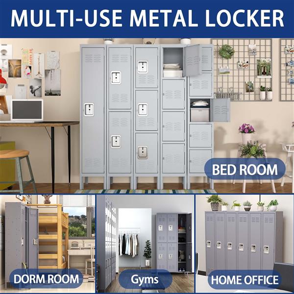 3 Door 72"H Metal Lockers With Lock for Employees,Storage Locker Cabinet  for Home Gym Office School Garage,Gray