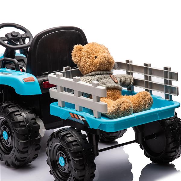 Ride on Tractor with Trailer,12V Battery Powered Electric Tractor Toy w/Remote Control,electric car for kids,Three speed adjustable,Power display, USB,MP3 ,Bluetooth,LED light,Two-point safety belt