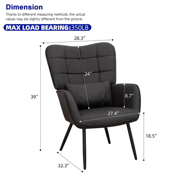 Leather Armchair, Modern Accent Chair High Back, Living Room Chairs with Metal Legs and Soft Padded, Sofa Chairs for Home Office,Bedroom,Dining Room (Grey-1pc)