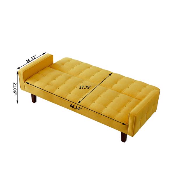 Yellow, Linen Futon Sofa Bed 73.62 Inch Fabric Upholstered Convertible Sofa Bed, Minimalist Style for Living Room, Bedroom.