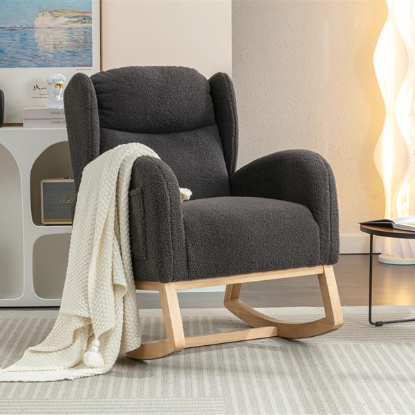 Fabric Rocking Chair With Packet Wood Legs,Dark Gray