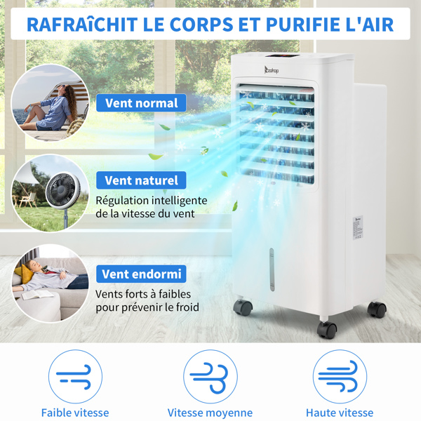 ZOKOP-4 in 1 Portable 324CFM Mobile Air Cooler with Remote Control,cool down,Humidifier, Fan,Ionizer 75W 12H Timer 8L Water Tank,4 Ice Pack,Powerful Air Flow 550m³/h,Variable Mode/Speed