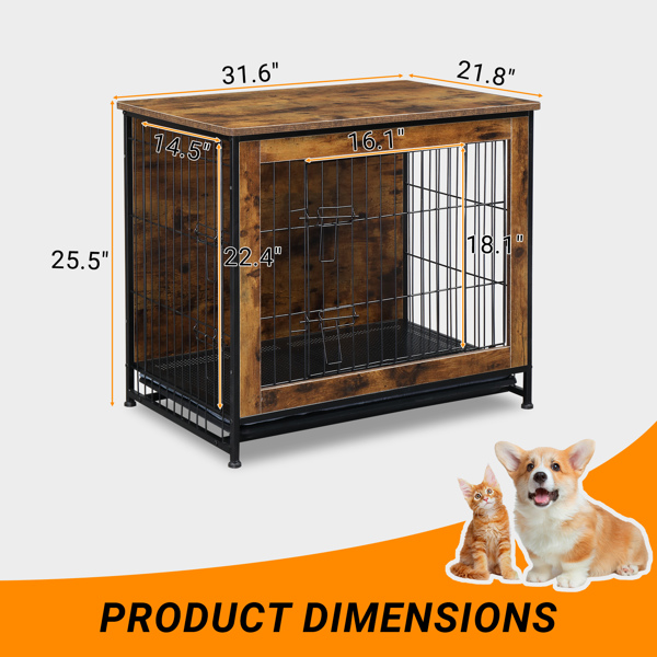 Dog Crate Furniture with Cushion, Wooden Dog Crate Table, Double Doors Dog Furniture, Indoor Dog Kennel, Dog House, Dog Cage, Rustic Brown