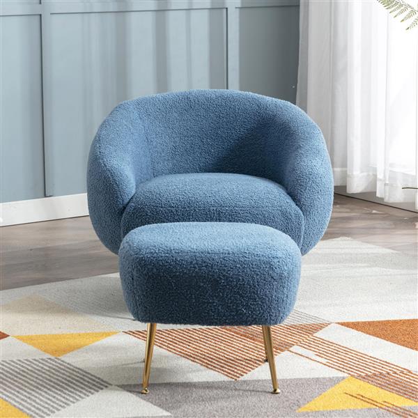 Modern Comfy Leisure Accent Chair, Teddy Short Plush Particle Velvet Armchair with Ottoman for Living Room