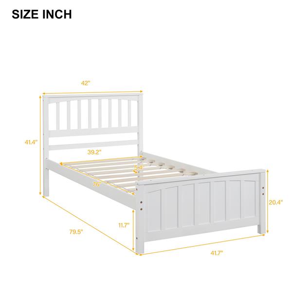 Wood Platform Bed Twin size Platform Bed, White