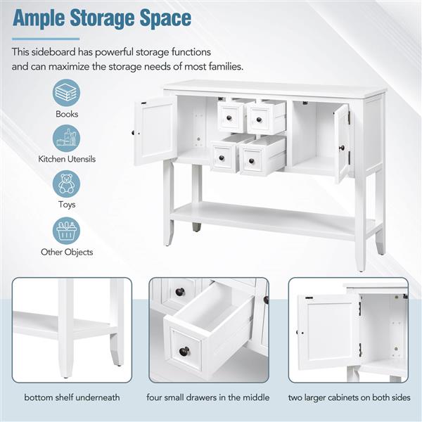 Cambridge Series  Ample Storage Vintage Console Table with Four Small Drawers and Bottom Shelf for Living Rooms, Entrances and Kitchens