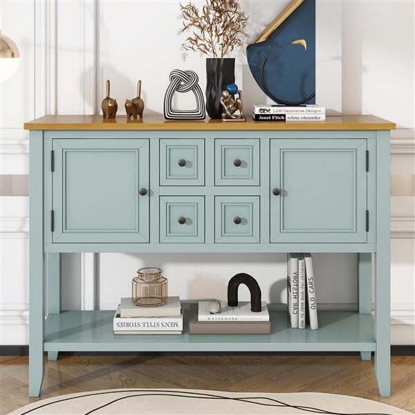 Series  Ample Storage Vintage Console Table with Four Small Drawers and Bottom Shelf for Living Rooms, Entrances and Kitchens (Lime White)