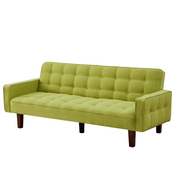 Green, Linen Futon Sofa Bed 73.62 Inch Fabric Upholstered Convertible Sofa Bed, Minimalist Style for Living Room, Bedroom.