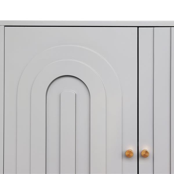 Modern Gray Lacquered 4 Door Wooden Cabinet Sideboard Buffet Server Cabinet Storage Cabinet, for Living Room, Entryway, Hallway, Office, Kitchen and Dining Room