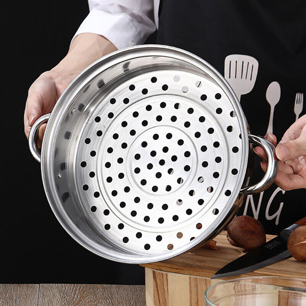 28CM 4PC STEAMER COOKER POT SET PAN COOK FOOD GLASS LIDS 3 TIER STAINLESS STEEL