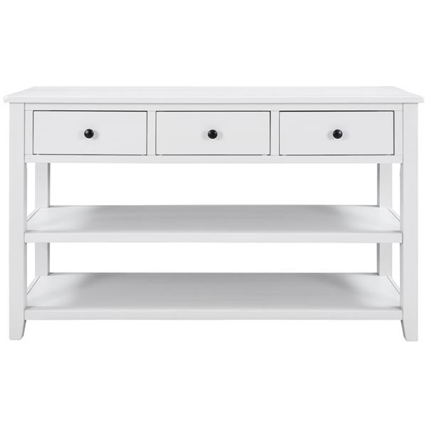 Retro Design Console Table with Two Open Shelves, Pine Solid Wood Frame and Legs for Living Room (Antique White)