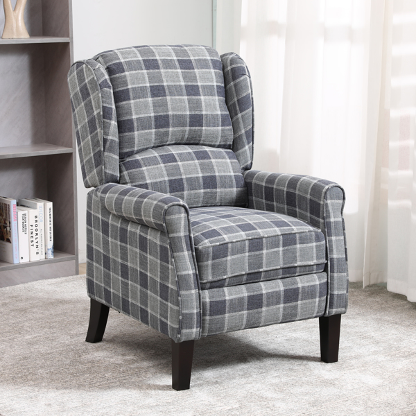 Tartan Reclining Chairs Wing Back Armchair For Living Room Dark Grey