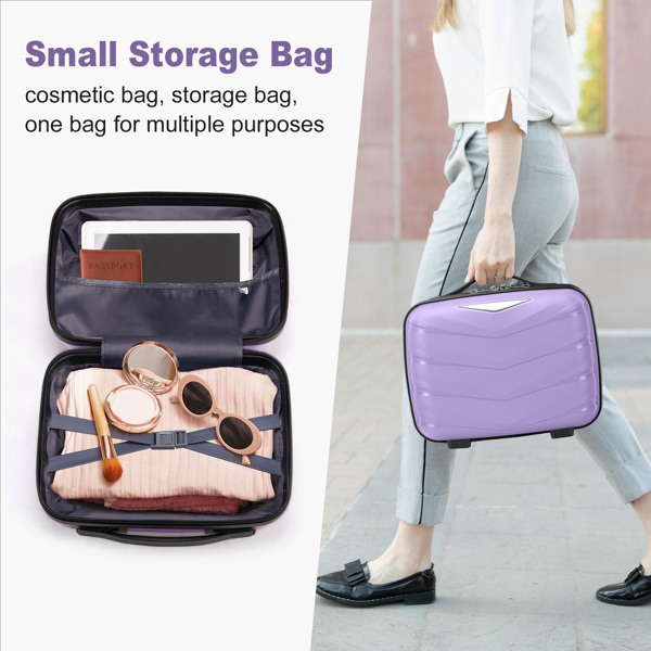 FCH V-shaped stripes 3-in-1 PP trolley case 20in 24in 28in PP iron trolley fashionable color - taro purple (grain pattern)