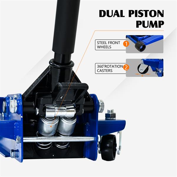 3T Heavy Duty Horizontal Double Pump Floor Jack Foot Model