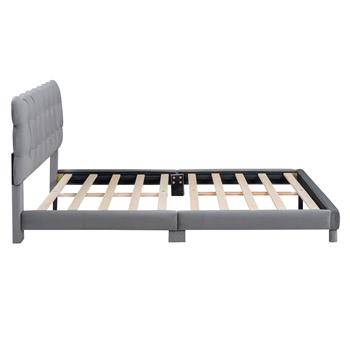 Full Size Upholstered Platform Bed with Soft Headboard,Gray