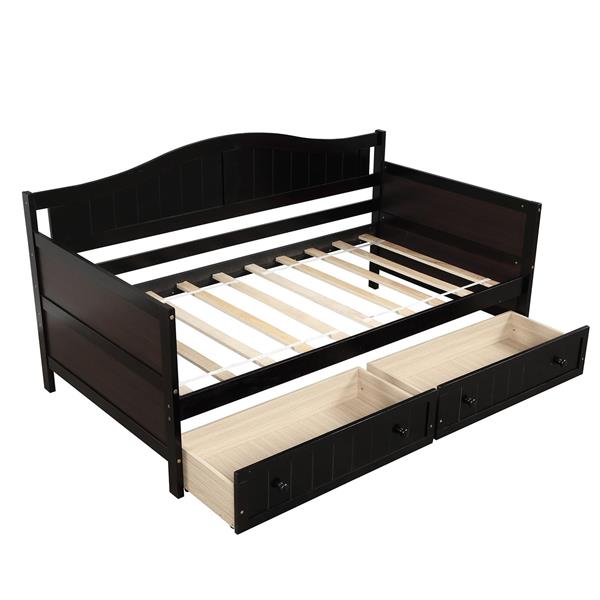 Twin Wooden Daybed with 2 drawers, Sofa Bed for Bedroom Living Room,No Box Spring Needed,Espresso